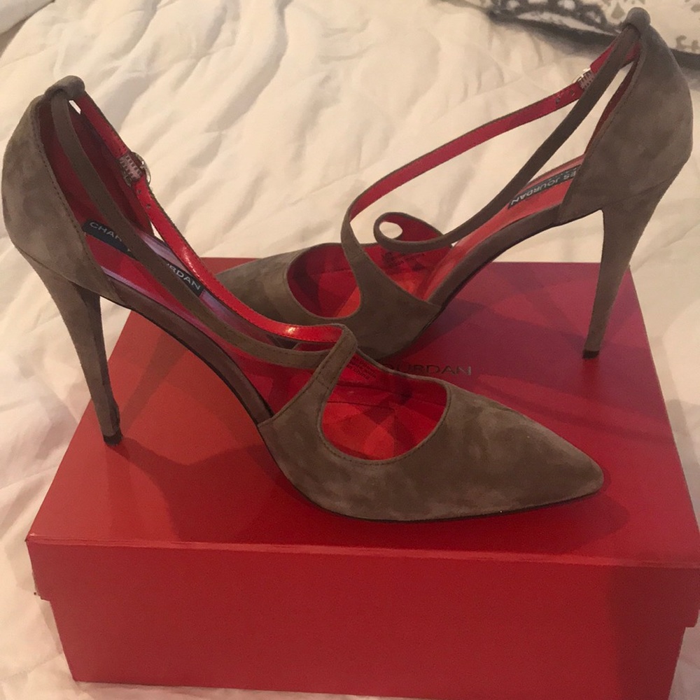 Charles Jordan of Paris gray leather suede heels